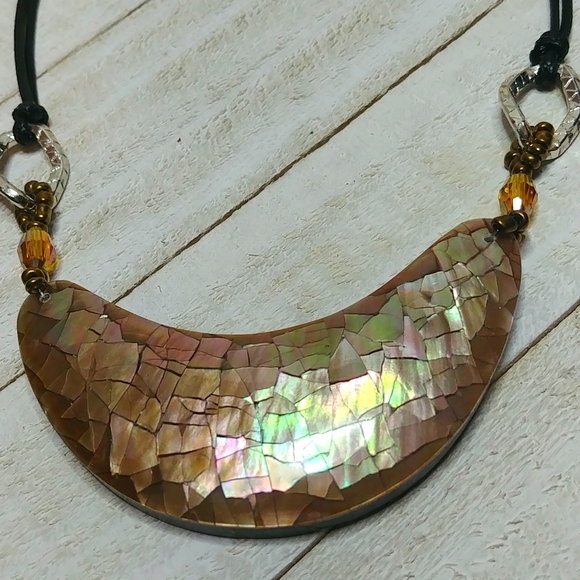 NEW Mosaic Moon Shaped Shell Necklace - Picture 2 of 4
